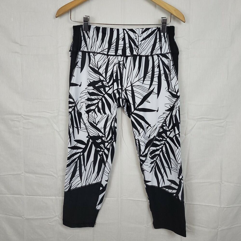 Therapy Performance Womens Black White Tropical Pull On Activewear Capri Size L